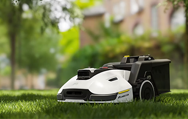 AI lawn mower with bagger sweeper