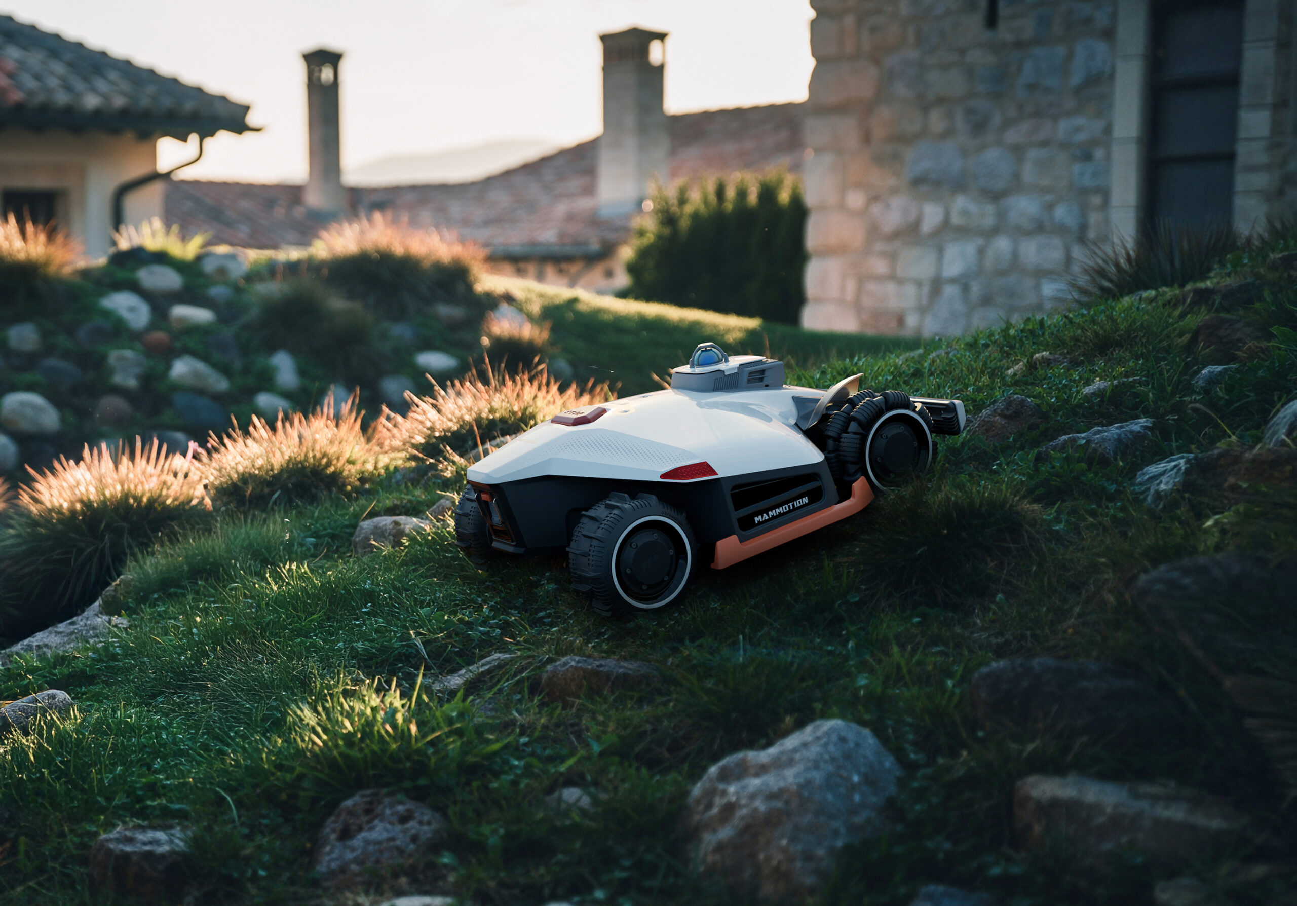 an autonomous mower follows a tight pattern on the lawn